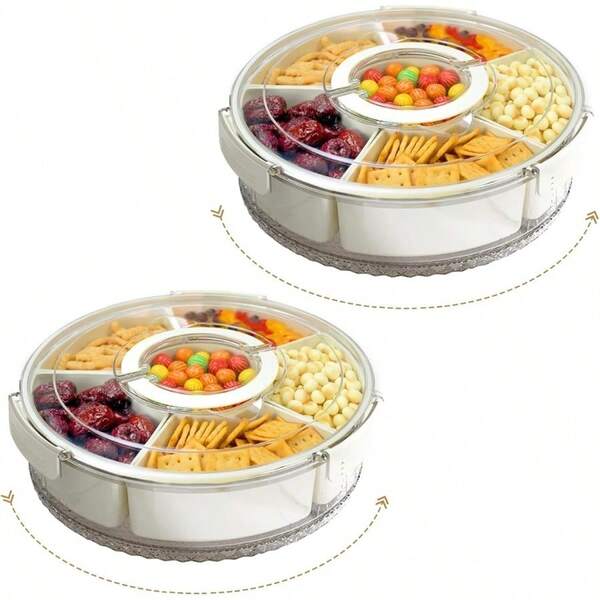 2 Pack Snackle BoxDivided Rotating Serving Tray With Lid And Handle - Charcuterie Container For Portable Snack Platters - Clear Organizer For Candy Snacks 2