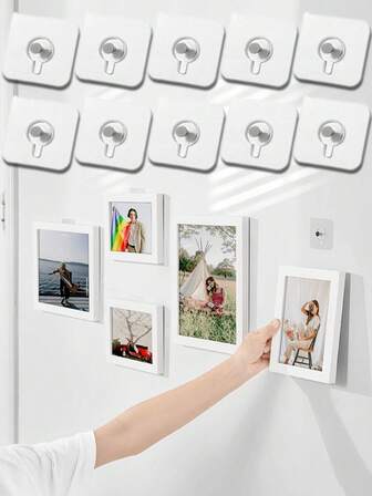 20/10/5pcs No-Drill Wall Hooks, Sturdy Invisible Plastic Clips For Hanging Photos And Frames, Suitable For Home And Exhibition Decor
