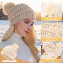 Set de Gorro Bufanda de Punto Invierno con Guantes de Pantalla Táctil Orejeras de Cálida Calcetines de Forro Polar 5 en 1 Conjunto - Blanco - Ver 9
