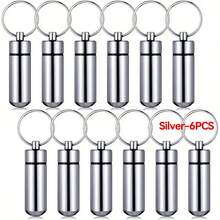 Conjunto de 6 porta-comprimidos de chaveiro, porta-comprimidos portátil, porta-comprimidos de alumínio impermeável, pequeno porta-comprimidos para viagens e acampamentos ao ar livre.