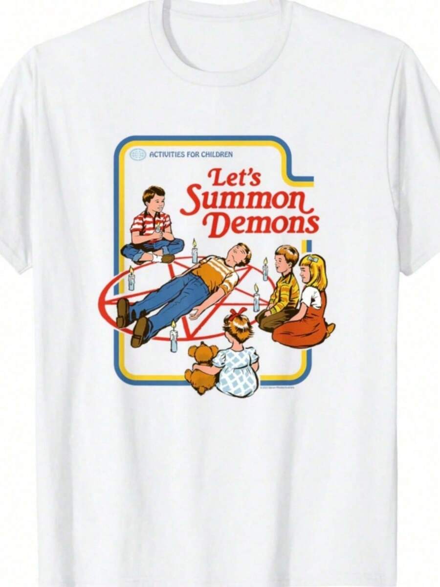 Let's Summon Demons Pentagram Retro Dark Humor T-Shirt - trắng - Xem 1