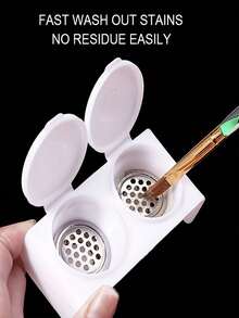 2个双孔刷子清洗杯 - 带网格盖，迷你珠宝收纳盒，圆形便携式刷子清洗盒，美甲工具