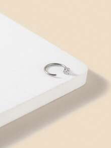 1 pieza Aro de nariz de acero inoxidable con circonita, regalo de San Valentín brillante, joyería de moda para el Body para mujeres y niñas, accesorio de perforación para uso diario y fiestas - Plateado - Ver 4