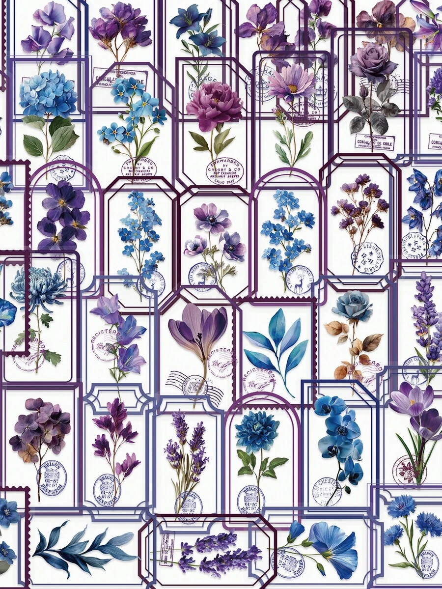 50PCS Flower Frame Label Stickers Exquisite Handheld Materials Phone Cases Laptop Suitcases Water Cups Waterproof Stickers