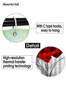 1/3/4pcs Red Rose & Butterfly Shower Curtain Bathroom Set,Luxurious Floral Waterproof And Wear-Resistant Bathroom Decor And Accessories,With 12 Hooks - Includes Toilet Seat Cover, Bath Mats, And Rugs Polyester Fabric - Washable - Perfect For Holiday Decor,Home/Bedroom/House/Western/Winter Decor - Red - View 5