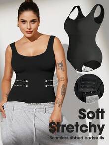 1pc Women Plus Size Seamless Bodysuit, Waist Cinching, Abdomen Shaping, Butt Lifting