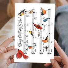 Adult Birthday Greeting Card - Musical Birds On Sheet Music For Nature & Music Enthusiasts (Includes Envelope) - Multicolor - View 12