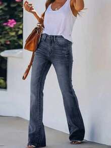 ARWY 褪色美式修身时尚百搭女式喇叭裤牛仔裤，优雅的波西米亚风日常、夜间外出、节日、万圣节、复活节、四季皆宜 - 淺藍灰 - 查看 5