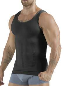 Mens Compression Shirt Tank Top Shapewear Body Shaper Slimming Tummy Vest Thermal Compression Undershirts Athletic Compression Under Base Layer Sports Fitness Workout Muscle Tank Top - Black - View 5