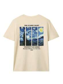 Women's Summer Personalized Letter Printed Pattern Round Neck-Shirt Fashionable And Versatile Women's Half Sleeve Small Shirt With Van Gogh Starry Print. Graphic Tees Women Pink Top White Top Black Top - 杏色 - 查看 4