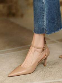 Tacones altos desnudos mujeres verano nuevo Baotou abrochado con temperamento celebridades con sandalias francesas puntiagudas, Zapatos de tacón de mujer - Albaricoque - Ver 2