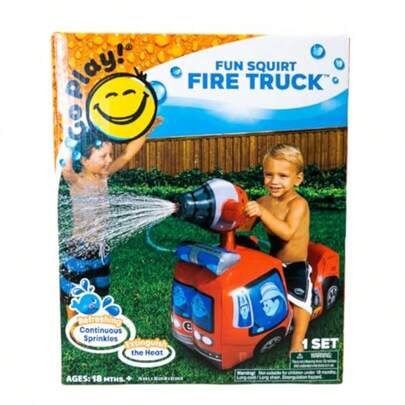 Go Play! Fun Squirt Fire Truck WaterSpraying Cannon Easy Garden Hose Attachment Durable PVC Construction Perfect For Toddlers Aged 18 Months+