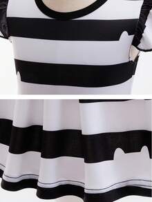 圣诞生日派对服装 猫咪娃娃屋服装 荷叶边袖休闲连衣裙 配发带、钱包、眼镜 可爱印花服装 - 黑與白 - 查看 5