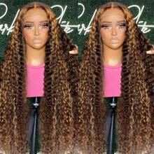 180 Density P4/27 Highlight Deep Wave Human Hair Wig, Pre-Plucked, 13x4 High Definition Transparent Lace Front Human Hair Wig, Ombre Brown Curly Hair Wig - S4/27 - View 2