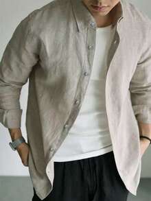Men's Casual Bamboo Fiber Soft Breathable Commute Solid Color Button-Up Shirt - Mocha Brown - View 2