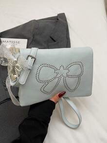 时尚韩版可爱铆钉蝴蝶结单肩包，别致个性化斜挎包带吊坠 - 彩色 - 查看 12