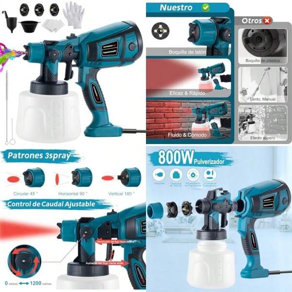 Pistola de Pintura Inalámbrico, Pistola para Pintar Eléctrica con 2 Batería Recargables de 4000mAh, Pulverizador de Pintura con 3 Modos de Pulverización y 4 Boquillas para Casas, Paredes, Cercas(Pistola de Pintura)