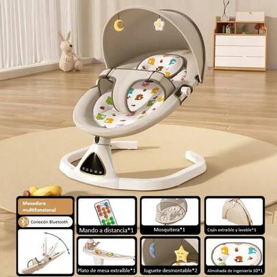 Columpio Mecedora Eléctrica Bebé Con Mosquitero Cuna Música,Regalos para bebés recién nacidos, dormir al bebé recién nacido, juguetes para bebés,Bebés Mecedora Eléctrica Con Mosquitero Y Música Para Rosa/Marrón