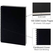 Black Sketch Coil Notebooks, 2 - Pack, 120 Pages 60 Sheets Hardcover With 1150GSM Cardstock, 5x 5.1 Inches, 100GSM Paper - 黑色 - 查看 2