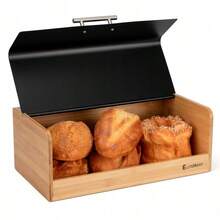 WYGODNY DUŻY CHLEBAK POJEMNIK NA PIECZYWO BAMBUSOWY CZARNY - Czarne - Zobacz 2