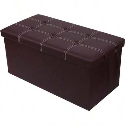 Folding Storage Ottoman: 38x76x38cm Black Synthetic Leather 110L Capacity Quick Assembly For Living Room And Bedroom Coffee Colour