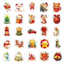 50 buc/set, design cu elemente clasice, autocolante din seria de sărbători de Crăciun, pălărie de Moș Crăciun, șosete, model fulg de zăpadă, material lucios impermeabil, potrivit pentru ambalarea cadourilor, petrecere de Crăciun, ferestre de acasă, felicitări de sărbători - Multicolor - Vizualizare 5