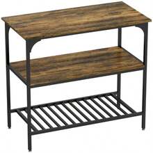 HOMCOM Baker's Shelf Kitchen Shelf, 3 Tiers, With Steel Frame, Rustic Brown And Black. - Rust Brown - View 9