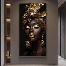 1 pièce Impression sur canevas moderne sans cadre Peintures Salon Art moderne Décoration de maison Art Femme mode noire et dorée Fleurs Affiche sur canevas Art mural Impressions Décoration de chambre à coucher Affiche réaliste Œuvre d'art de la pièce Cadeau décoratif - Noir - Voir 4