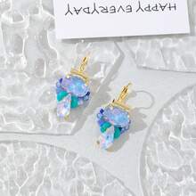 一对独特设计的梦幻极光彩色人造水晶簇状耳环，优雅灵动，适合女性日常及度假佩戴。 - 薄荷藍 - 查看 3