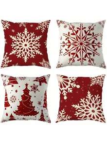 4 Pcs Christmas Pillowcases, 18x18 Inches, Zipper Closure, Retro Santa Claus And Snowman Pattern, Suitable For Farmhouse Holiday Decoration, Christmas Decoration, Home Decor, Can Be Used For Porches, Patios, Sofas, Couches, Living Rooms, Etc. Single-Sided Printing, Does Not Include Pillows. Christmas Decor Home Christmas Decorations Christmas Decorations Home Room Decor