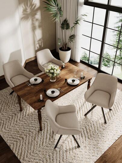 Goeurvant Stylish Suit Lapel Upholstered 360° Swivel Dining Chairs Armrests Metal Legs Room, Living Office Set Of Beige view 3