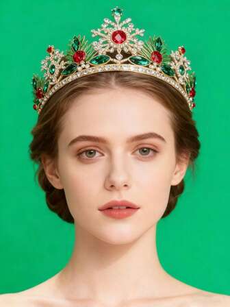 1pc Christmas Bridal Crown, Snowflake Design, Christmas Party Bridal Headpiece, Rhinestone Decorated Crown, Coronas, Tiara