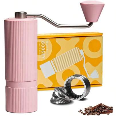 NUTTII Manual Coffee Grinder CNC Stainless Steel Conical Burrs Internal Adjustable Settings For Even Grinding Series Handheld Grinder Suitable For Gifts Pink