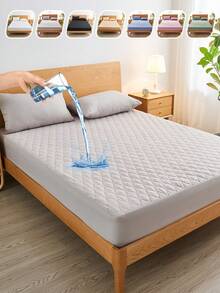 1pc Grey Water Resistant Bed Sheet, Bedding, Fitted Sheet, Home Decoration, Cozy Home Textile, Breathable And Anti-Pilling Mattress Protector, Water Resistant Mattress Cover, Soft And Comfortable Bedding For Bedroom, Skin-Friendly Mattress Protector, Dustproof And Moisture-Proof Mattress Protective - Grey - View 10