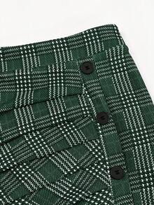 Chân váy xếp ly phong cách Pháp cổ điển thường ngày cỡ lớn EARO dành cho nữ, chân váy kẻ sọc lưng cao co giãn ôm vừa vặn, chân váy công sở OL dáng rộng thanh lịch cho mùa xuân thu - Màu xanh lá cây đậm - Xem 5