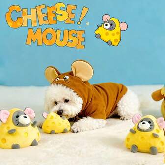 1pc Piece Dog Toy Set - Wrinkled Paper Mouse And Cheese Plush Toy With Squeaking Sound, Interactive Pet Toy