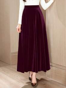 Women's Elegant Velvet A-Line Skirt, Autumn/Winter - Red Violet - View 4