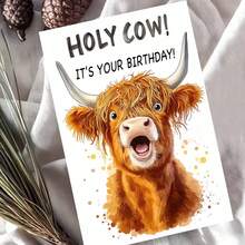 高地牛主题成人生日贺卡 - “我的天哪！”送给动物爱好者的趣味祝福（附信封） - 彩色 - 查看 11