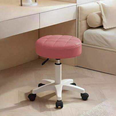Adjustable Rolling Stool With Quilted Cushion Seat Elevatable Base 360° Swivel A173 E Pink