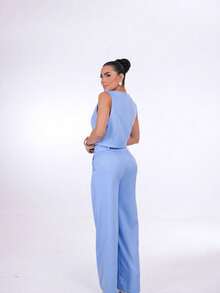 Conjunto Social Colete Com Calca pantalona  conjunto113314 - Azul bebê - Visão 1
