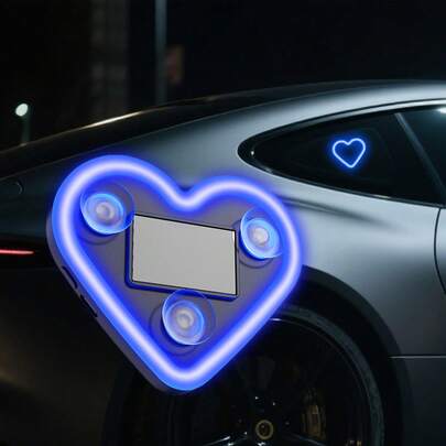 1pc Solar Powered Heart Shaped Neon LED Light For Car Rear Window, Wireless Decorative Atmosphere Lamp