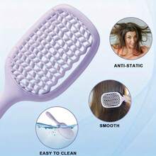 Unisex Square Hollow Hair Brush, Wide-Tooth Comb, Easy Lint Removal And Scalp Massage, Ventilated Lint Removal Wet Hair Brush, Elastic Comb Suitable For All Hair Types Wet And Dry Hair - Multicolor - View 5