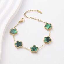 1pc Titanium Steel Colorful Four-Leaf Clover Bracelet - 18K Gold Plated Stainless Steel - Multi-Color Shell/Enamel - Symbol Of Luck & Fashion - Adjustable Women's Bracelet - Ideal Gift For Daily Wear And Special Occasions