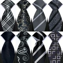 GOADAFOO 奢华 8CM 男士领带灰色黑白彩色圆点条纹花卉领带男士新郎提花编织领带适合商务婚礼派对 - 黑與白 - 查看 9