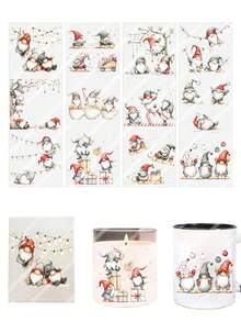 4 Sheets Cute Santa Claus Christmas Gnomes DIY UV DTF Rub On Transfer Stickers Crafts, Greeting Cards Transfer Stickers, Junk Journal, Tumbler Glass Jars, Coffee Mugs Cup Wraps, Bottles Vase, Laptops Phone Cases, Illustration, Scrapbooking, Winter Xmas Party Home Decor, 10cm