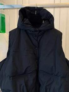 Women's 2025 Fall Spring Vest Casual Sleeveless Hooded Button Placket Jacket Winter Coat - Black - View 5