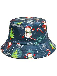 1pc Women's Cute Cartoon Christmas Themed Bucket Hat, Versatile Unisex Bucket Hat For Outdoor Casual, Suitable For Christmas