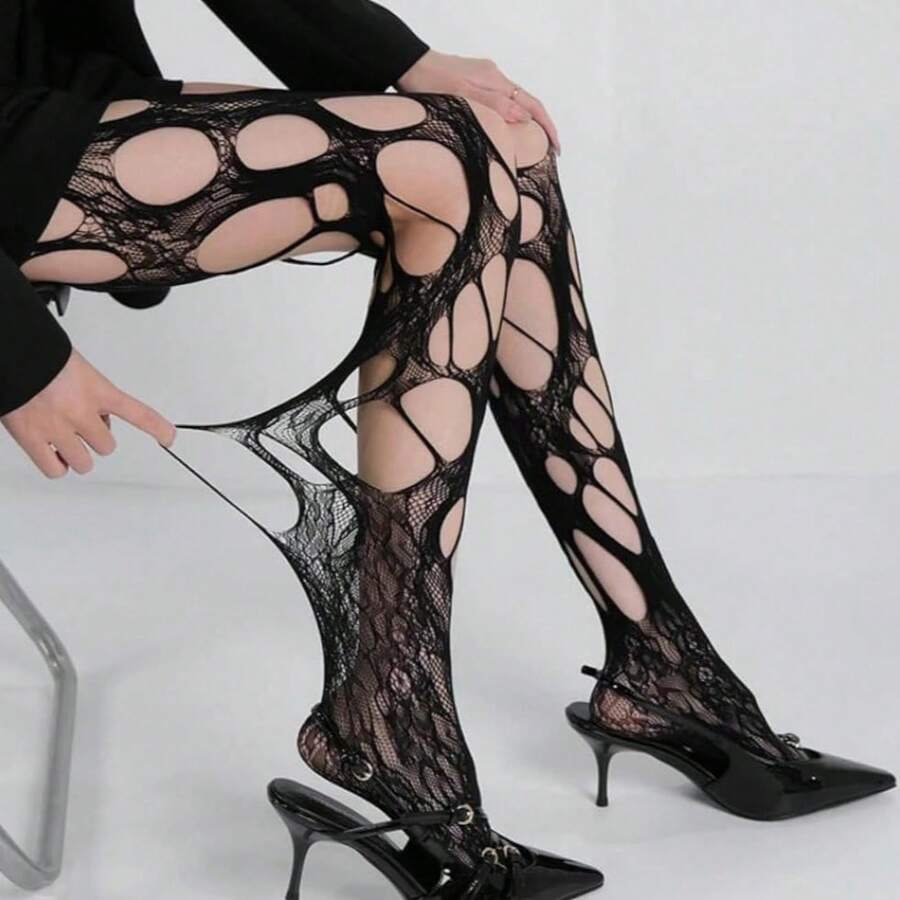 Hole Fishnet Socks Gothic Irregular Openwork Mesh Lace Tights, High Elastic Fabric, Female Cosplay Party Accessories, Essential Fashion Item For Ladies - Black - View 1