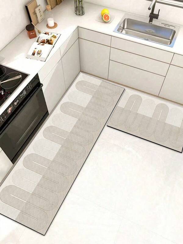 One Silica Gel Kitchen Mat With A High-End Simple Line Block Mosaic Pattern, Cushioned Anti-Fatigue Kitchen Rug, Quick-Drying Non-Slip Water-Absorbing, Suitable For Kitchen, Bathroom, Entranceway, Laundry Room Etc.
