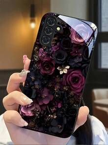 Deep Purple-Black Rose Flowers Tempered Glass Craftsmanship Phone Case. Suitable For Compatible With Samsung Galaxy S20/21/22/23/24/25 Ultra/FE+,S10/10E+,NOTE9.20,20ULTRA,A71/56/55/54/53/52/51/36/35/34/32/26/25/24/26/16/15/14/06/05/05S/03S, As Well As, Compatible With IPhone17,17Air,17pro,17pro Max,16, 15, 14, 13, 12, 11, PRO MAX, As Well As,PLUS,Is A Thoughtful Birthday Gift For Girlfriend, Boyfriend And Friends - 彩色 - 查看 4